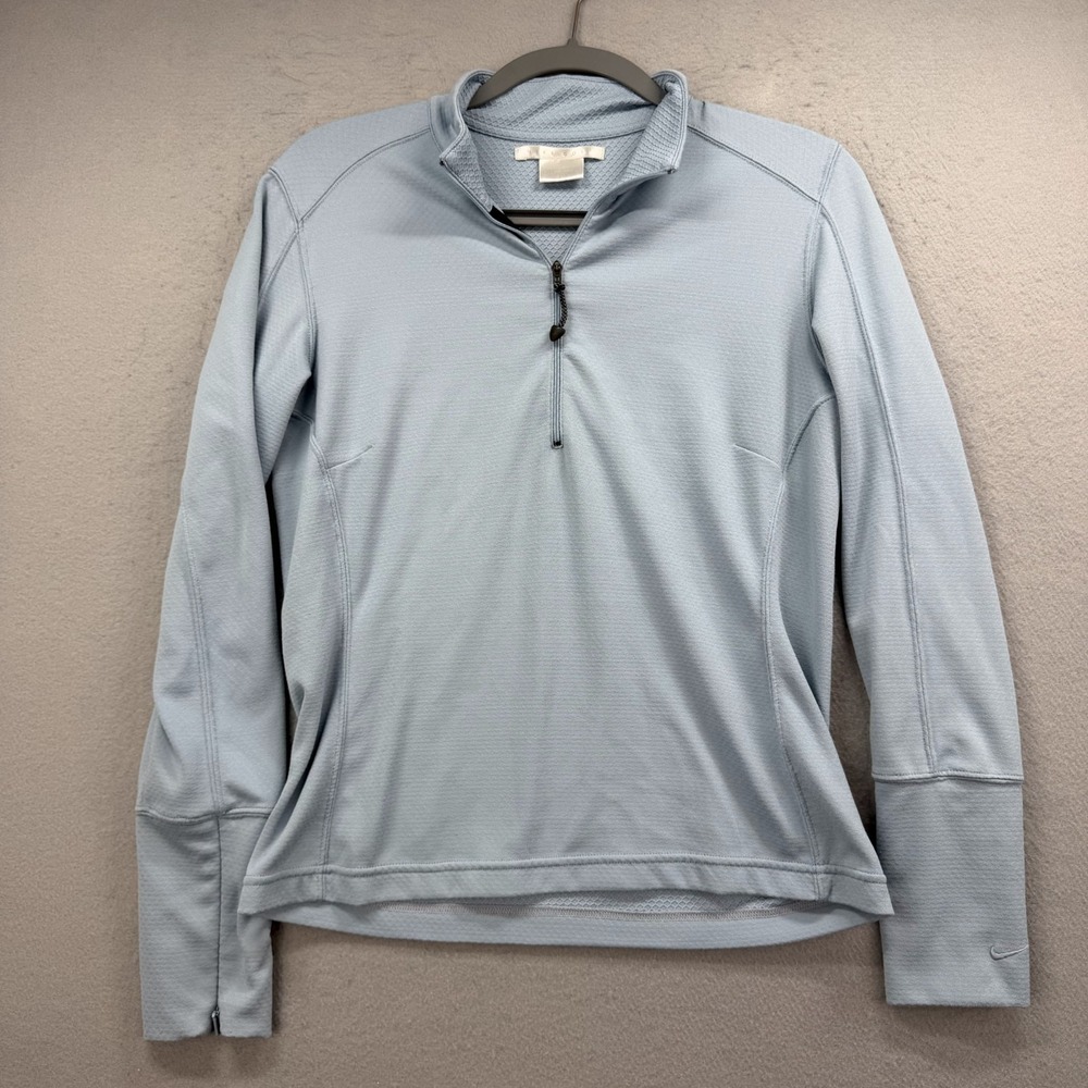 Nike‎ Golf Pullover Womens Small S Blue 1/4 Zip Grid Knit Long Sleeve Zip Cuff